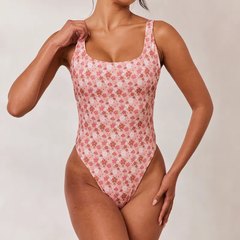 Lounge Underwear Badeanzüge | Doppelseitiger Badeanzug mit hohem Beinausschnitt - Rosa/Floral