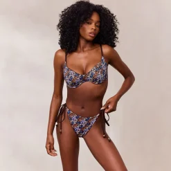 Lounge Underwear Bikinis | Doppelseitiges Bikini-Oberteil mit Bügel - Braun/Floral
