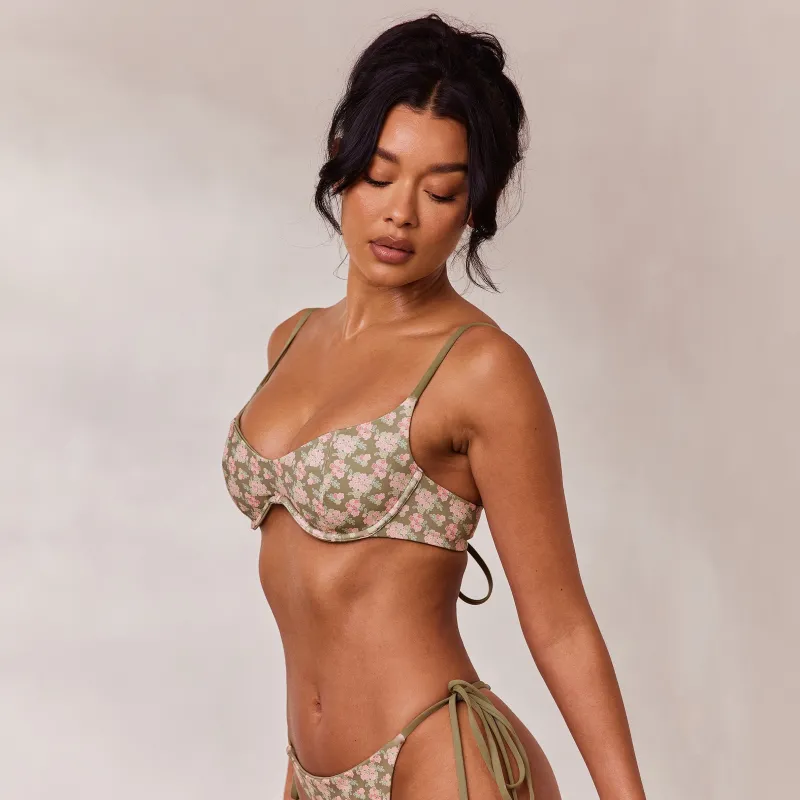 Lounge Underwear Bikinis | Doppelseitiges Bikini-Oberteil mit Bügel - Grün/Floral