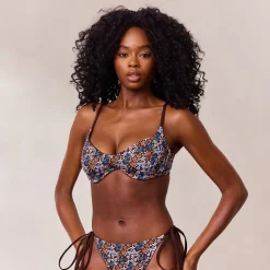 Lounge Underwear Bikinis | Doppelseitiges Bikini-Oberteil mit Bügel - Braun/Floral