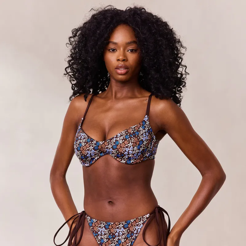 Lounge Underwear Bikinis | Doppelseitiges Bikini-Oberteil mit Bügel - Braun/Floral