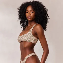 Lounge Underwear Bikinis | Doppelseitiges Plunge Bikini-Oberteil - Grün/Floral