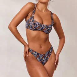Lounge Underwear Bikinis | Doppelseitiges Plunge Bikini-Oberteil - Braun/Floral