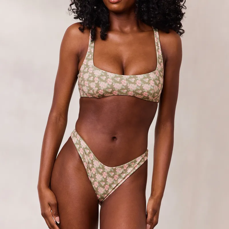 Lounge Underwear Bikinis | Doppelseitiges Plunge Bikini-Oberteil - Grün/Floral