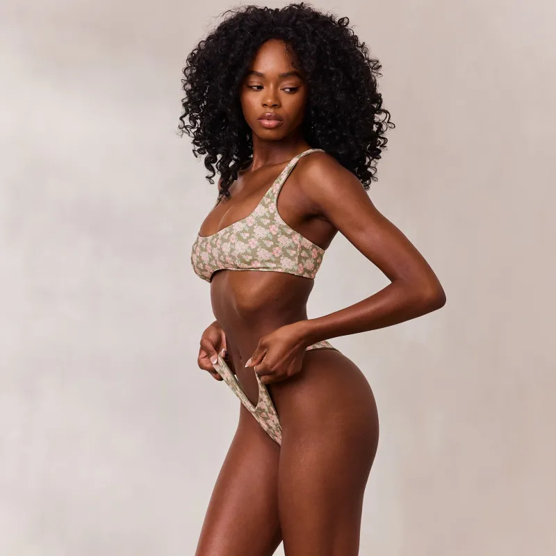 Lounge Underwear Bikinis | Doppelseitiges Plunge Bikini-Oberteil - Grün/Floral