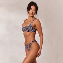 Lounge Underwear Bikinis | Doppelseitiges Plunge Bikini-Oberteil - Braun/Floral