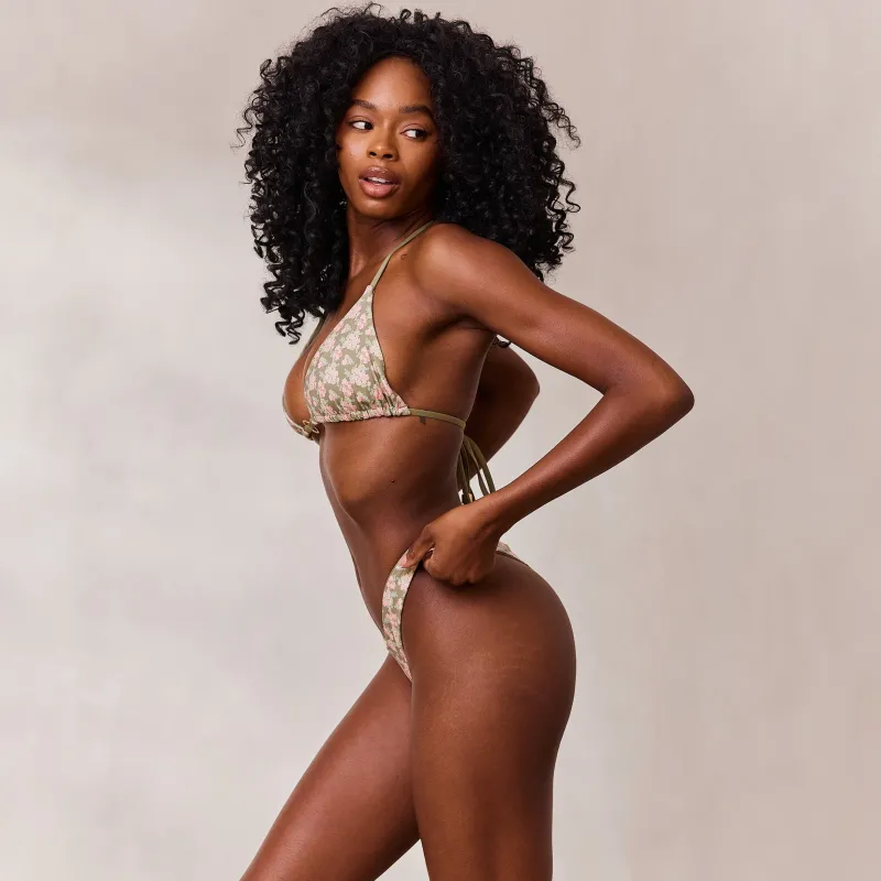 Lounge Underwear Bikinis | Doppelseitiges Triangle Bikini-Oberteil - Grün/Floral