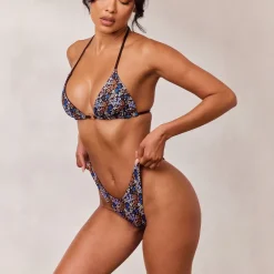Lounge Underwear Bikinis | Doppelseitiges Triangle Bikini-Oberteil - Braun/Floral