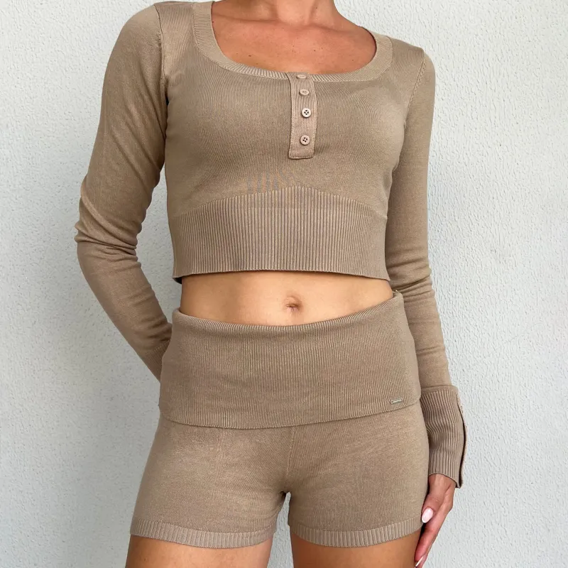 Lounge Underwear Kurze Hose | Gestrickte Shorts mit Umklappbarem Bund -