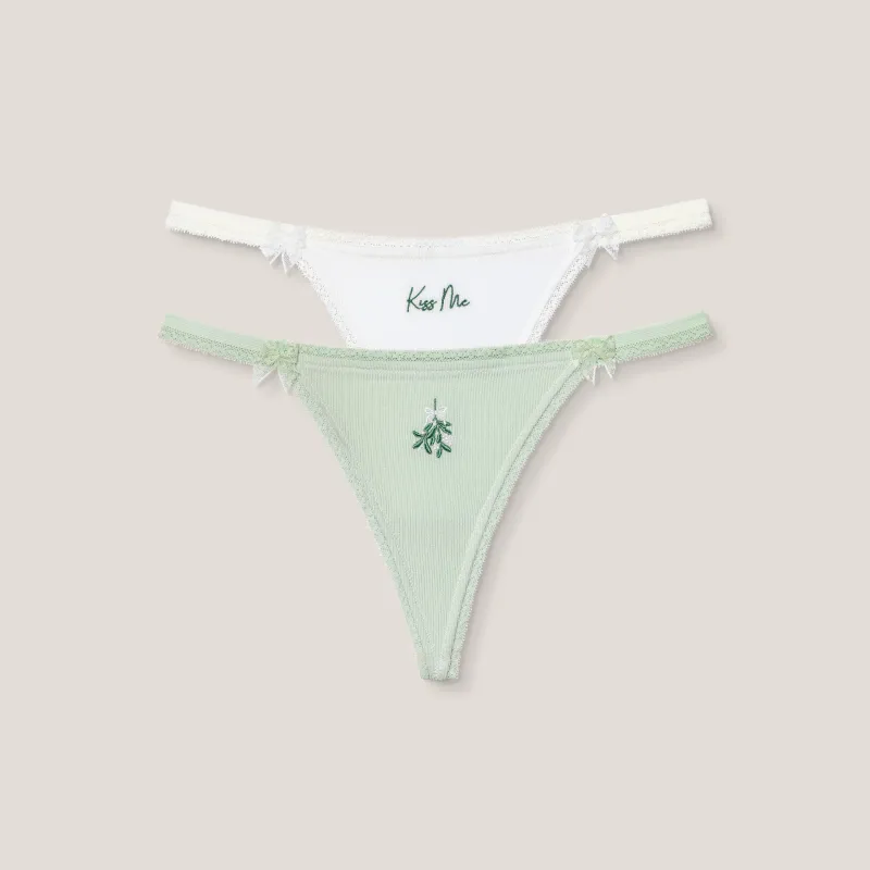 Lounge Underwear Multipacks | G-Strings | Mistel G-Strings (2er-Pack) - Grün/Weiß