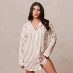 Lounge Underwear Schlaf | Pinstripe Übergroßes Schlafanzug Shirt -