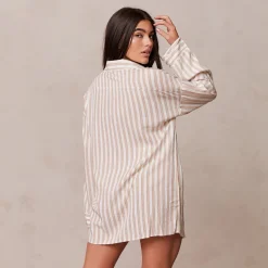 Lounge Underwear Schlaf | Pinstripe Übergroßes Schlafanzug Shirt -