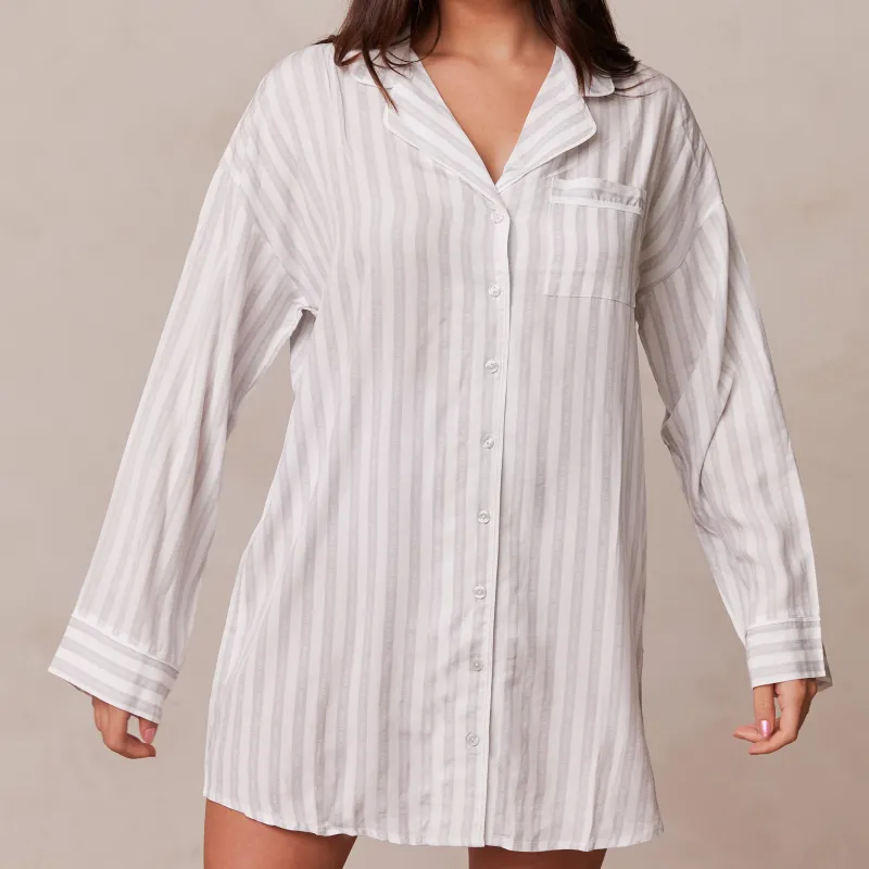 Lounge Underwear Schlaf | Pinstripe Übergroßes Schlafanzug Shirt -