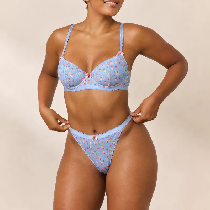 Lounge Underwear Gepolsterte | Höschen-Bündel | Rosebud Gerippter Balcony BH -