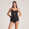 Lounge Underwear Pyjamas Sets | Pyjama-Oberteile | Satin Schleife Pyjama-Cami -