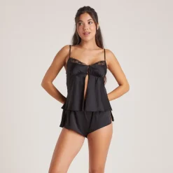 Lounge Underwear Pyjamas Sets | Pyjama-Oberteile | Satin Schleife Pyjama-Cami -