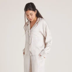 Lounge Underwear Pyjamas Sets | Pyjama-Oberteile | Satin Schleife Pyjama-Hemd -