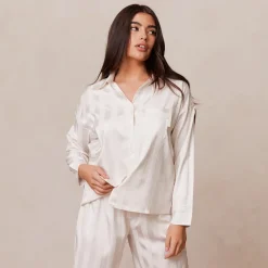 Lounge Underwear Pyjama-Oberteile | Striped Satin Schlafanzug Hemd -