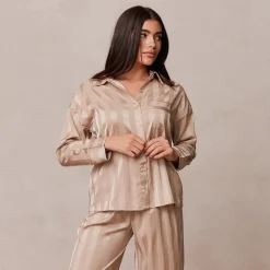 Lounge Underwear Pyjamas Sets | Pyjama-Oberteile | Striped Satin Schlafanzug Hemd -