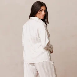 Lounge Underwear Pyjama-Oberteile | Striped Satin Schlafanzug Hemd -