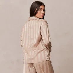 Lounge Underwear Pyjamas Sets | Pyjama-Oberteile | Striped Satin Schlafanzug Hemd -