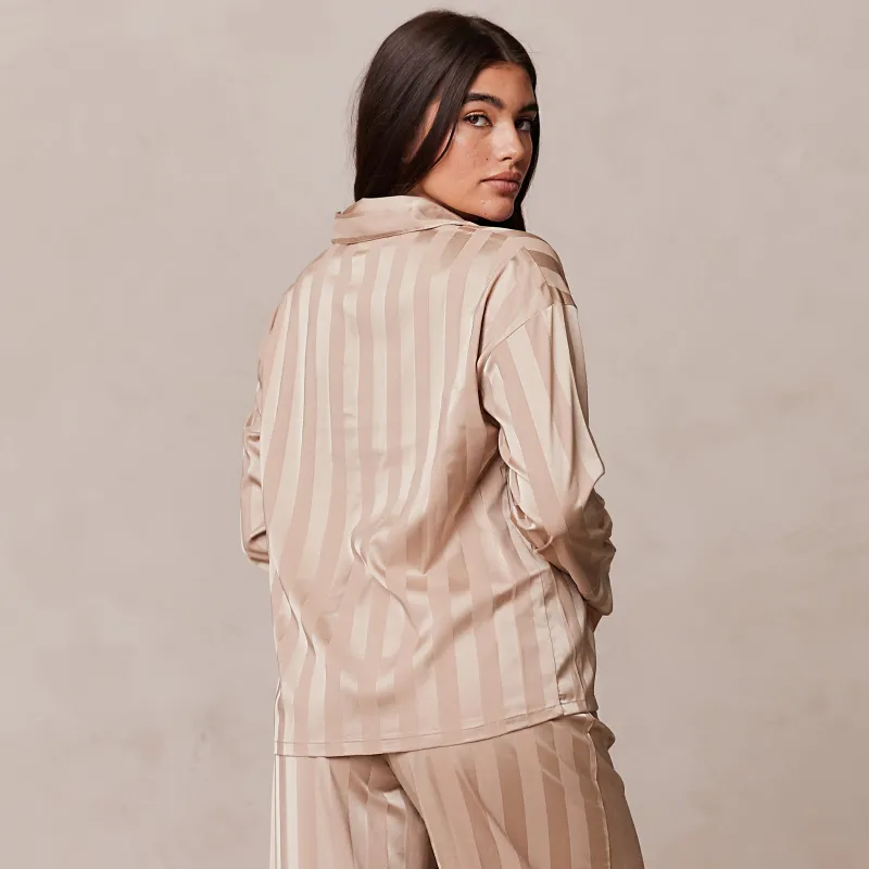 Lounge Underwear Pyjamas Sets | Pyjama-Oberteile | Striped Satin Schlafanzug Hemd -