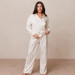Lounge Underwear Pyjama-Oberteile | Striped Satin Schlafanzug Hemd -