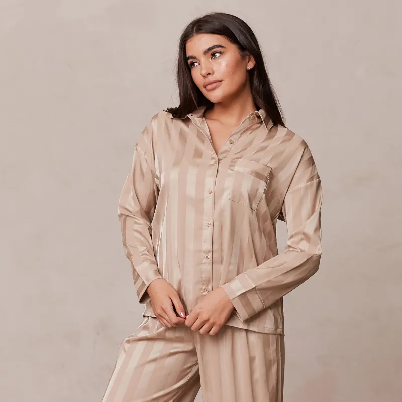 Lounge Underwear Pyjamas Sets | Pyjama-Oberteile | Striped Satin Schlafanzug Hemd -