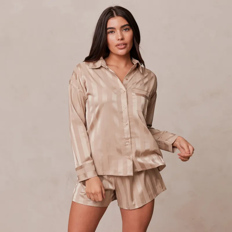 Lounge Underwear Pyjamas Sets | Pyjama-Oberteile | Striped Satin Schlafanzug Hemd -
