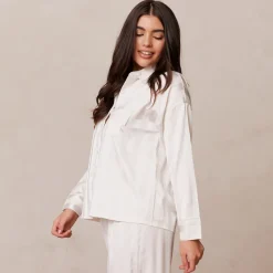 Lounge Underwear Pyjama-Oberteile | Striped Satin Schlafanzug Hemd -