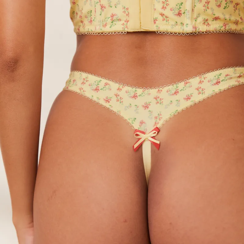Lounge Underwear Mit Bügel | Longline | Sweet G-string - Florales Zitronengelb
