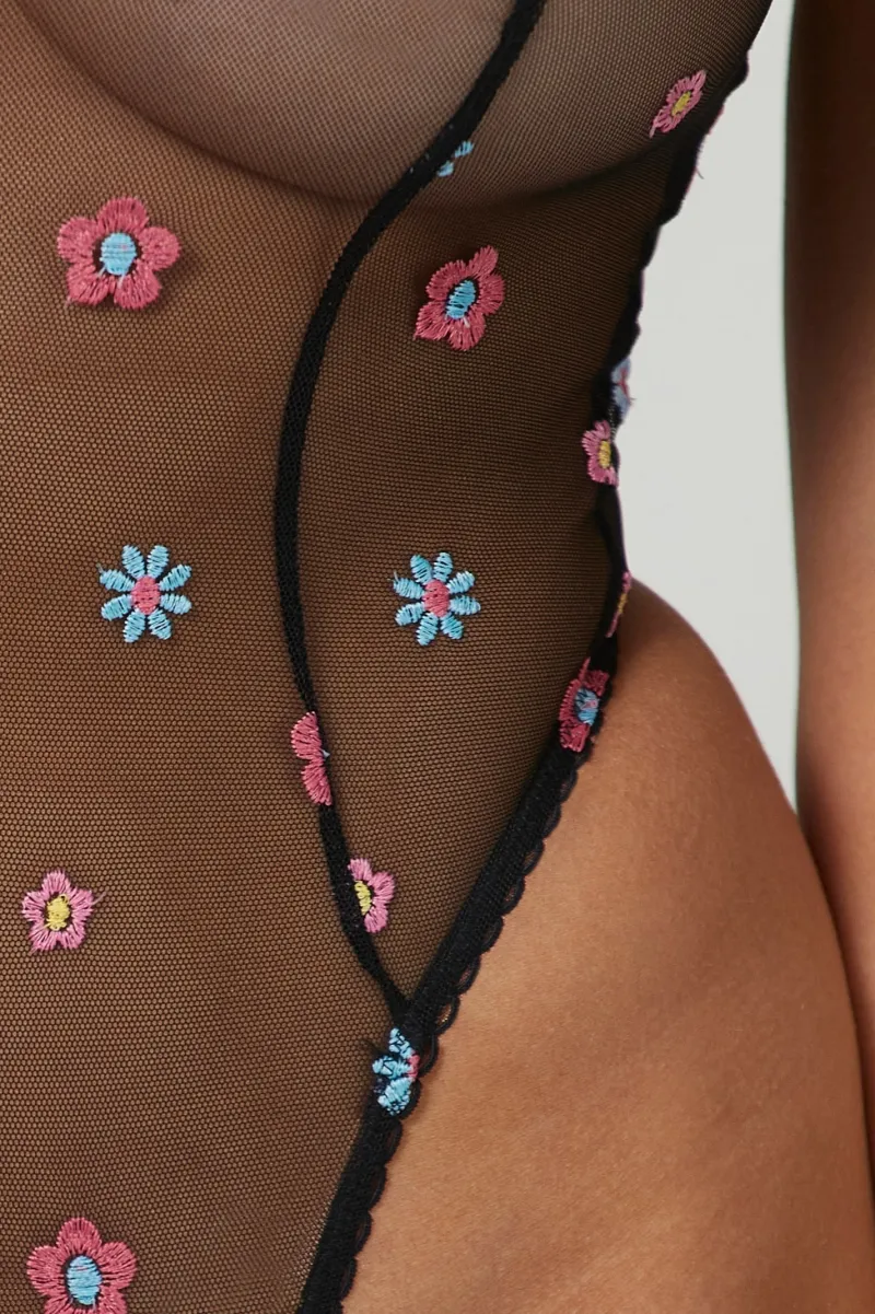 Lounge Underwear Bodysuits | Transparenter Floral Body -
