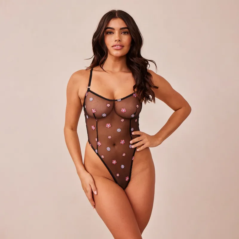 Lounge Underwear Bodysuits | Transparenter Floral Body -