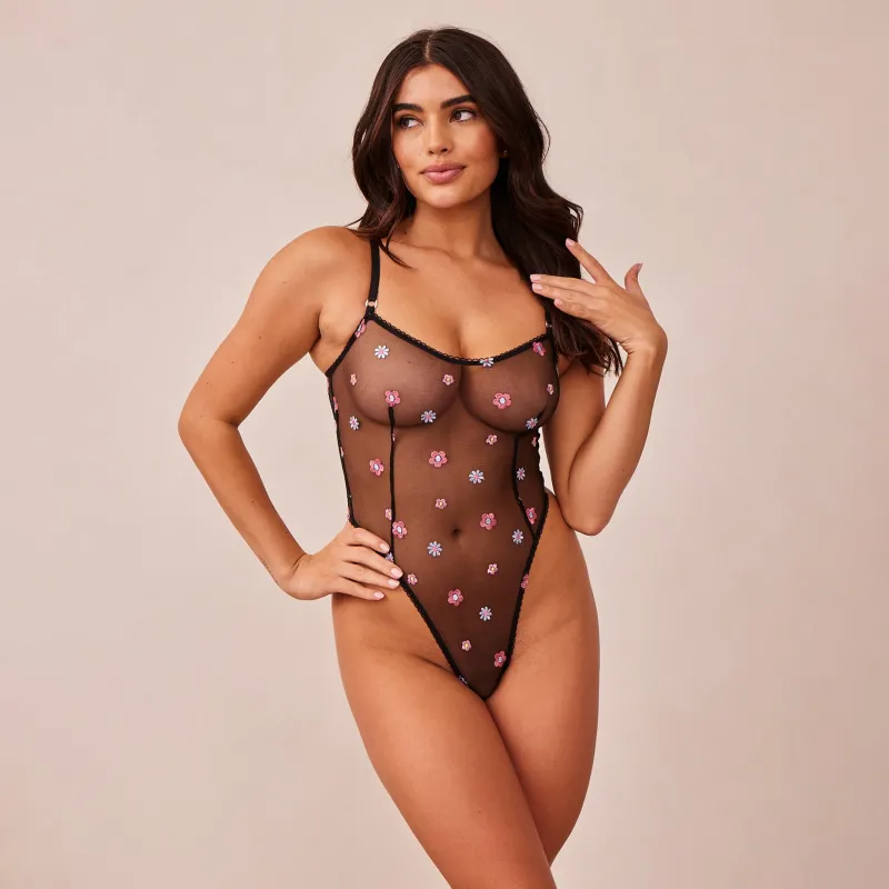 Lounge Underwear Bodysuits | Transparenter Floral Body -